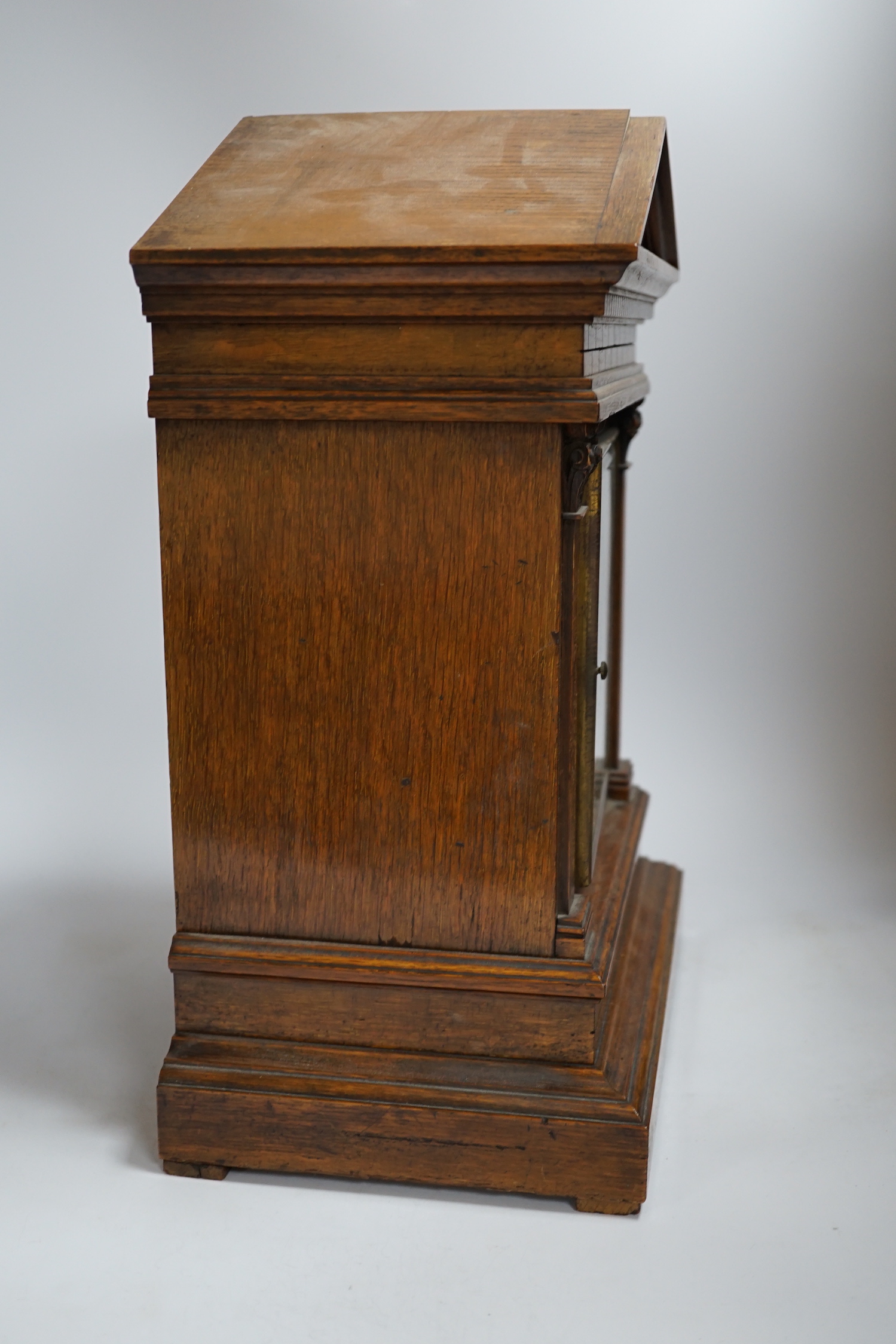 An Edwardian oak mantel clock, dial inscribed J Duncan, Paisley, 41cm high